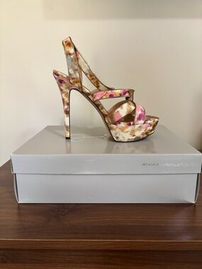 Jessica Simpson Multicolor Floral Platform Slingback Heels - Pink, Brown